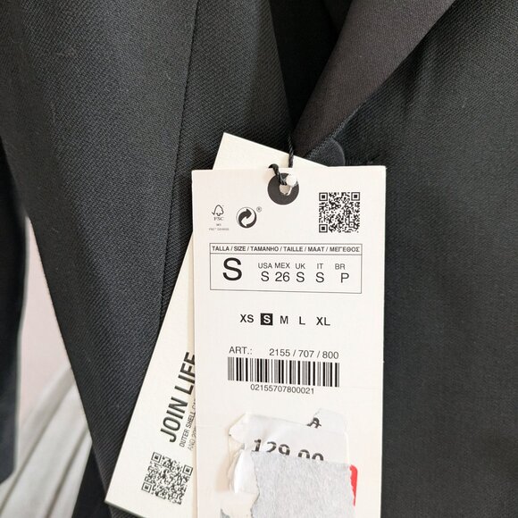 Zara Black Blazer Wrap Dress Lapel Collar Size Small - Picture 6 of 10